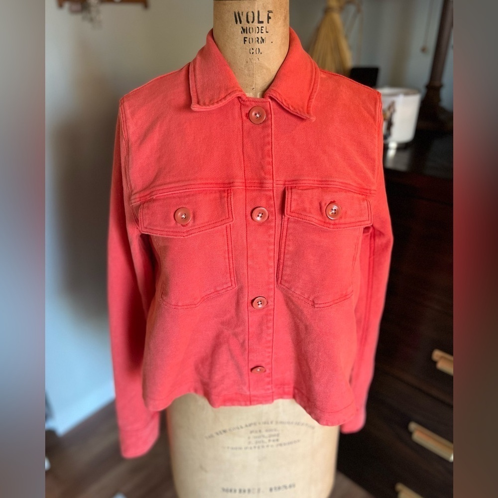 Anthropologie coral color button down Jean, denim, jacket brand new with tags sm